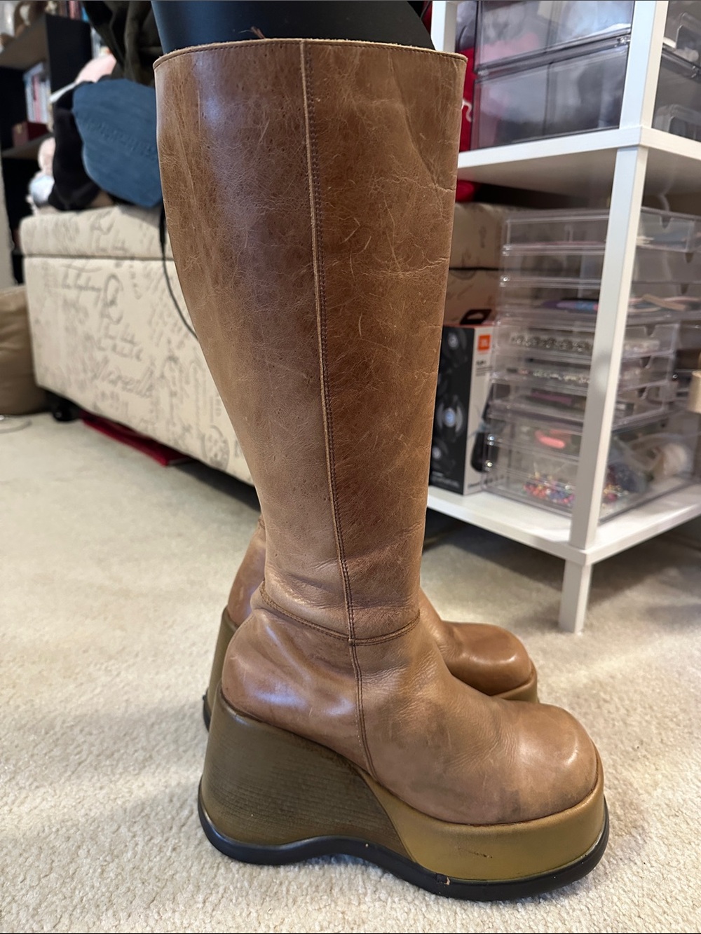 Steve Madden Tan Platform Wedge Knee-High Boots